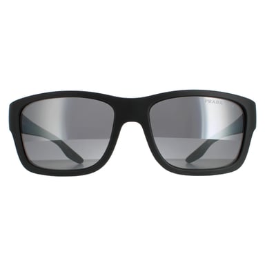 Prada Sport Rectangle Mens Grey Rubber Dark Grey Silver Mirror Polarized PS01WS