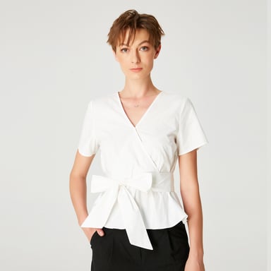 Peplum top with wide bow belt