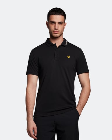 Lyle & Scott Golf Collar Logo Technical Polo Shirt in Black