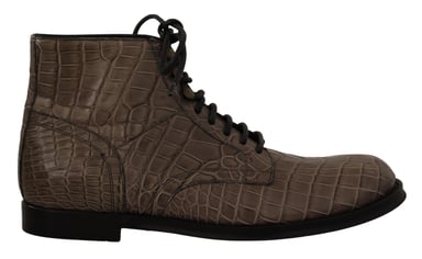 Dolce & Gabbana Men's Gray Crocodile Leather Derby Boots