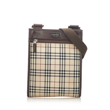 Vintage Burberry House Check Canvas Crossbody Bag Brown