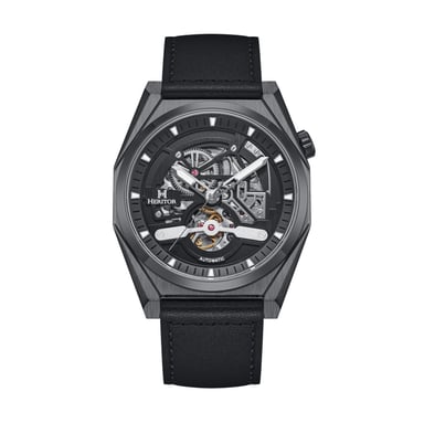 Heritor Automatic Amadeus Semi-Skeleton Leather-Band Watch