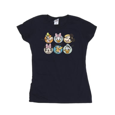 Disney Womens/Ladies Mickey Mouse And Friends Faces Cotton T-Shirt (Navy Blue)