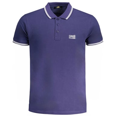 Cavalli Class Tipped Collar White Logo Navy Blue Polo Shirt