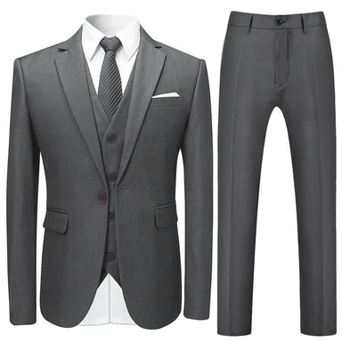3-delig slim-fit, effen grijs chic formeel bruiloftspak