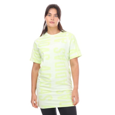 Women's adidas Essentials Allover Print T-Shirt Dress in Lime