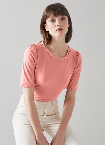 LK Bennett Lilly Jersey Tops, Dusty Rose