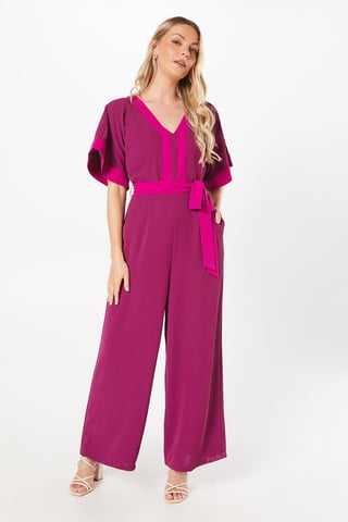 Contrast Kimono Sleeve Belted Jumpsuit