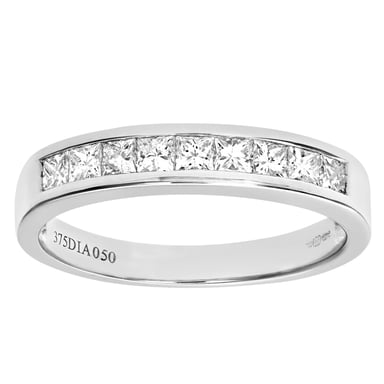 9ct White Gold 0.50ct Princess Cut Diamond Channel Set Half Eternity Ring