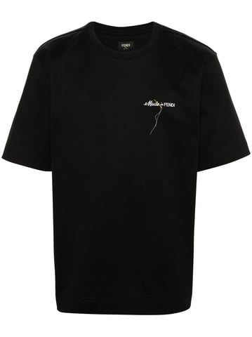 Fendi Made in Fendi Logo Geborduurd T-shirt in Zwart