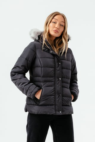 Hype Womens Charcoal Scribble Label Fitted Puffer Jacket
