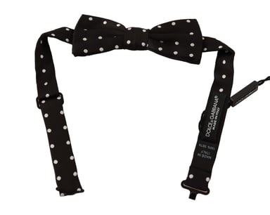 Dolce & Gabbana Men's Black White Polka Dot Silk Adjustable Neck Papillon Bow Tie