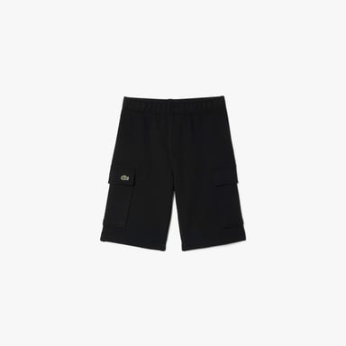 Boy's Lacoste Juniors Brushed Cotton Fleece Cargo Shorts in Black