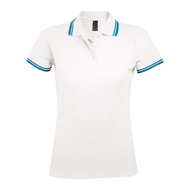 SOLS Womens/Ladies Pasadena Polo Shirt (White/Aqua)
