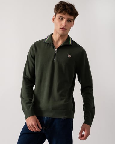 PS Paul Smith Mens Zip Neck Zebra Badge Sweater