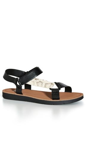 EVANS Women's EXTRA WIDE FIT Snake Sporty Strap Sandal - black