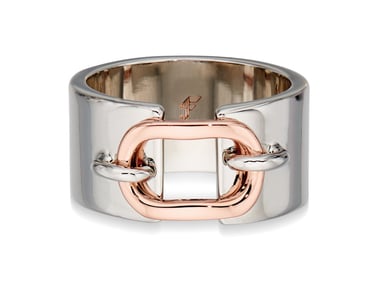Fiorelli Fashion Rose Gold & Imitation Rhodium Plate Loop & Band Ring Size L