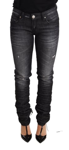 Acht Black Washed Cotton Low Waist Skinny Jeans