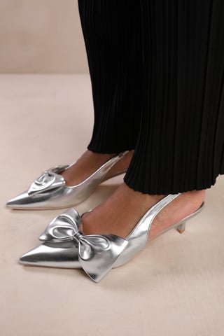 Wheres That From Womens 'Spain' Wide Fit Low Kitten Heels Pointed Toe Bow Detail