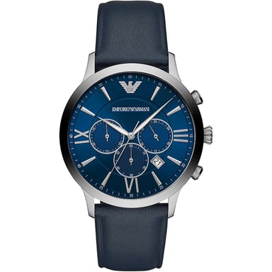 Emporio Armani Giovanni Leather Watch Blue Grey