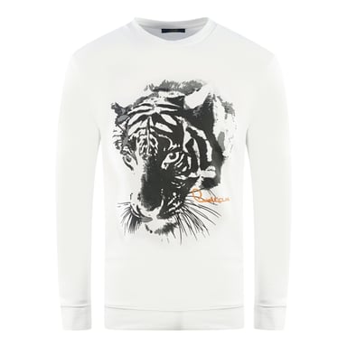 Cavalli Class Tiger Silhouette Logotyp Vit Sweatshirt