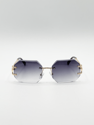 Frameless Octagon Lens with Metal arm in Blue
