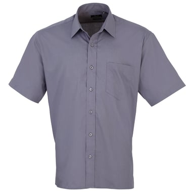 Premier Mens Short Sleeve Formal Poplin Plain Work Shirt (Steel)