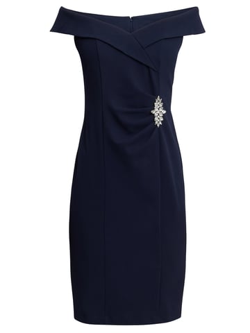 Goldie Short Off The Shoulder Sheath Dress With Ruched Waist And Embellishmnet Detail