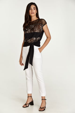 Black Floral Print Top with Ties