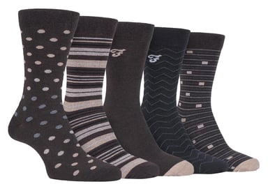 Farah - 5-pack tunna andningsaktiva klassiska bomullsstrumpor med polkagrismönster för herrar - FCS273BRNGRY (Polka Dot)