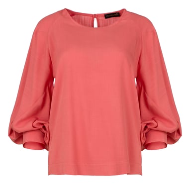 Coral Linen Top with Bishop Sleeves