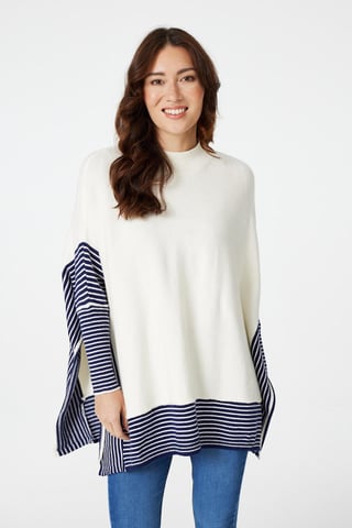 Cream Striped Oversized Knitted Jumper