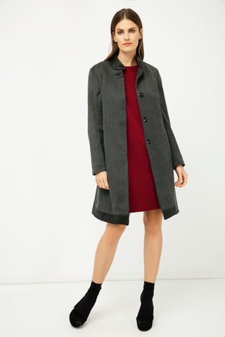 Dark Grey Coat with Pleather Detail
