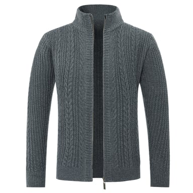 Heren Vest met Rits Vest Grof Gebreid met Opstaande Kraag Grijs