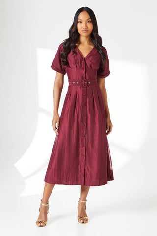 Belted Organza Shirt Dress
