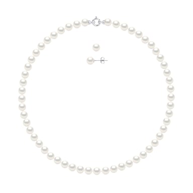 DIADEMA - Set - Necklace/Earrings - Real Freshwater Pearls - White Gold