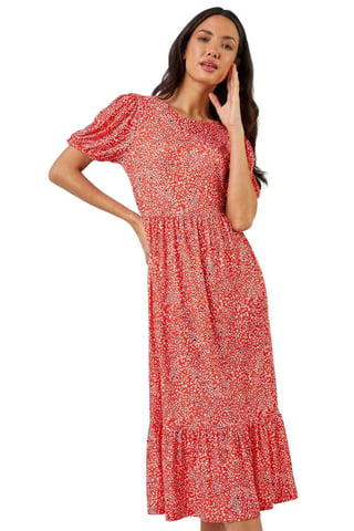 Ditsy Animal Frill Hem Midi Dress