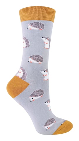 Miss Sparrow - Dames Animal Design BamboeSokken - Hedgehog (Zilver)