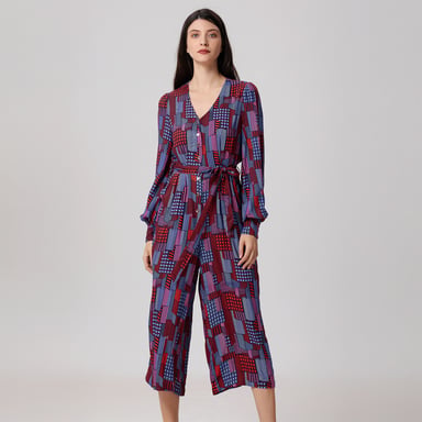Graphic Print V Neckline Jumpsuit