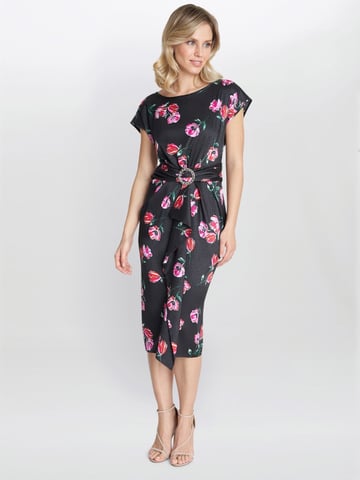 Saffron Floral Print Satin Dress With Buckle