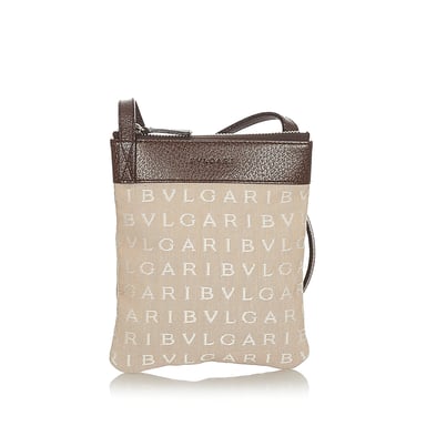 Vintage Bvlgari Logomania Canvas Crossbody Bag Brown