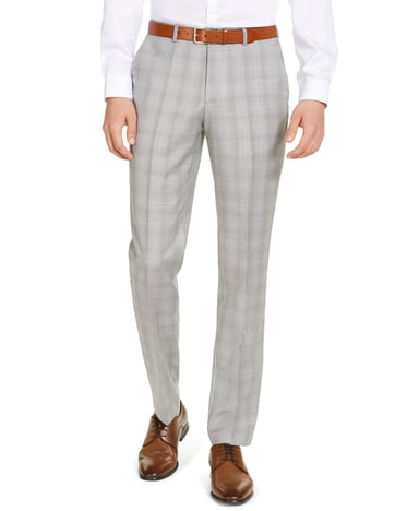 Hugo Boss Mens Pants Gray  Dress Modern Fit Plaid Print
