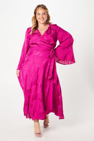 Plus Angel Sleeve Wrap Midi Dress