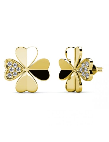 Clover Petal Earrings - Gold and Crystal