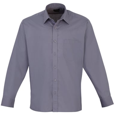 Premier Mens Premier Poplin Long-Sleeved Formal Shirt (Steel)