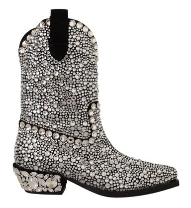 Dolce & Gabbana Women's Black Suede Strass Crystal Cowgirl Boots