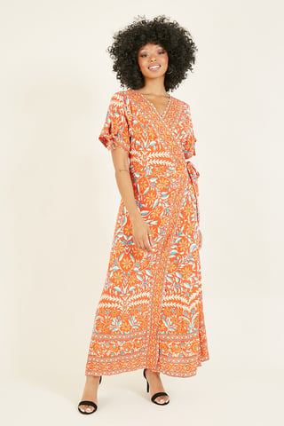 Yumi Orange Floral Printed Dress