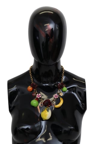 Dolce & Gabbana Women's Fruit Pendant Flower Crystal DG Logo Gold Brass Necklace