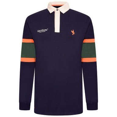 Grey Hawk Long Sleeve Rugby Polo Shirt in Navy