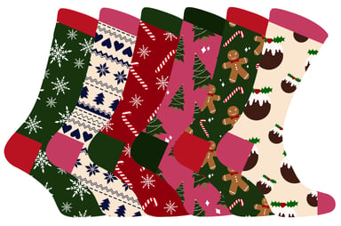 Ladies Christmas Socks | Sock Snob | Womens Colourful Novelty Design Xmas Socks | Gift for Her - 6 Pack